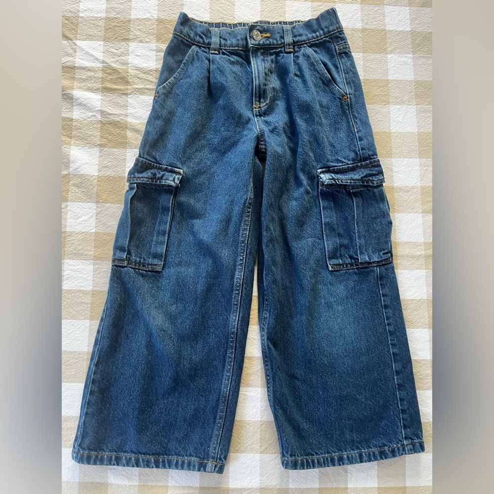 Zara Collection Girls Denim Wide Leg Cargo Jeans